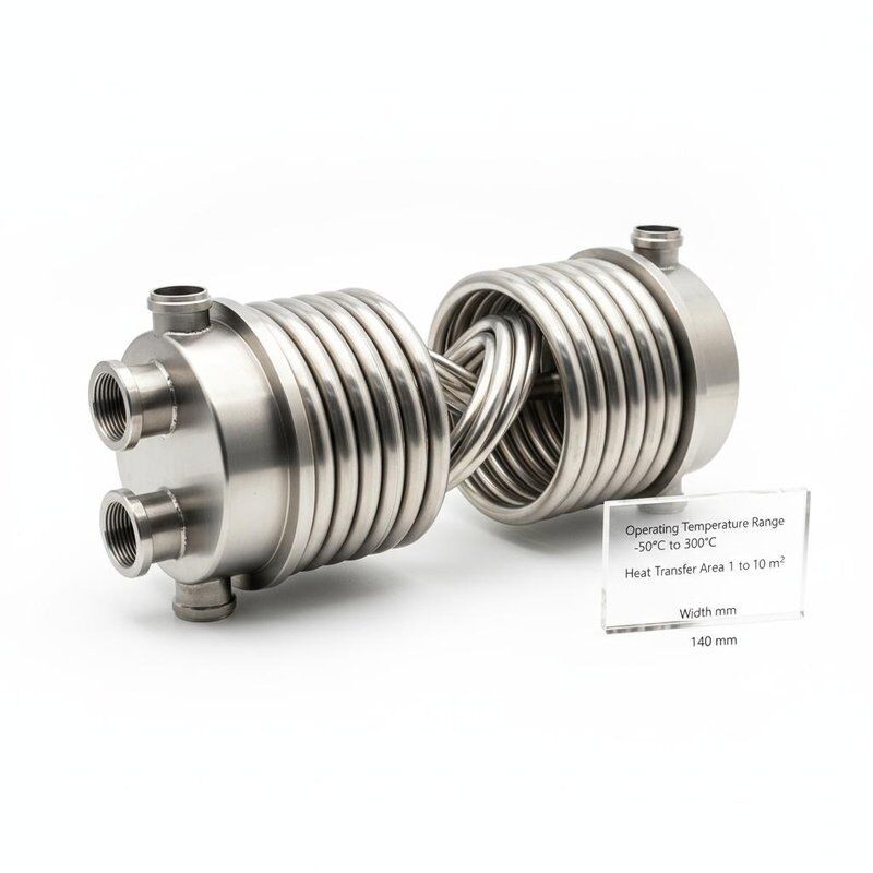 परिचालन तापमान रेंज -50°C से 300°C और गर्मी हस्तांतरण क्षेत्र के साथ कॉम्पैक्ट 140 मिमी चौड़ाई में 1 से 10 वर्ग मीटर के साथ समाक्षीय हीट एक्सचेंजर